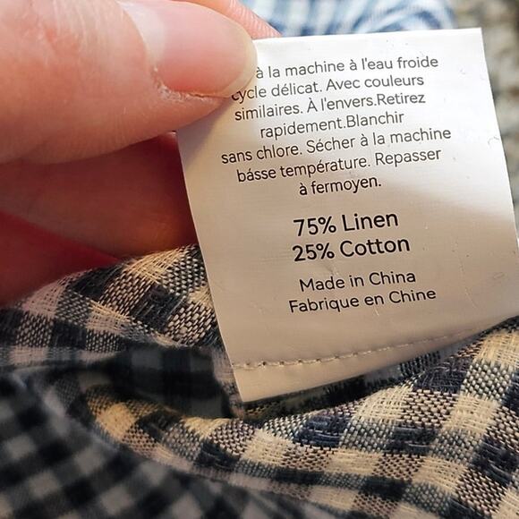 Lintico Linen Check Long Sleeve Midi Dress Firth Medium Blue and White - Picture 6 of 6